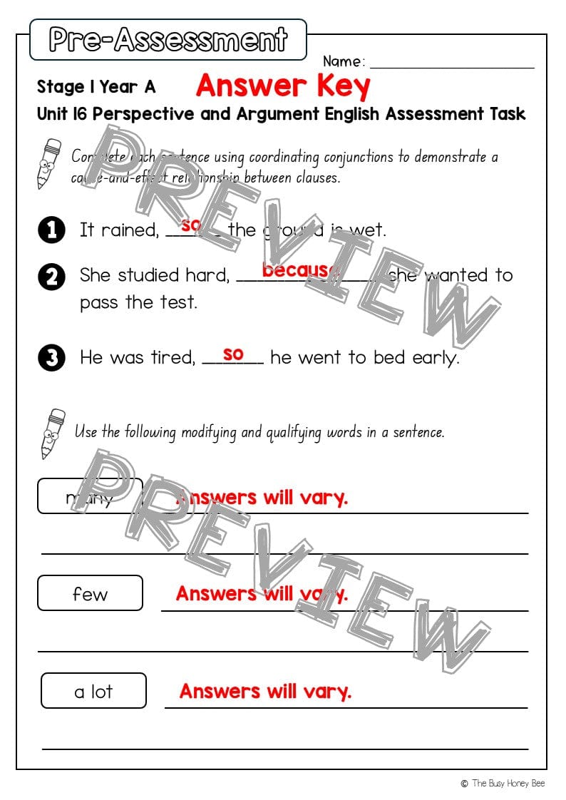 Stage 1 Year A English Pre- and Post-Assessment Unit 16 - Assessment