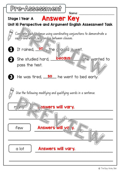 Stage 1 Year A English Pre- and Post-Assessment Unit 16 - Assessment