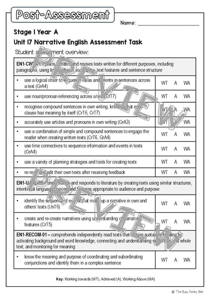 Stage 1 Year A English Pre- and Post-Assessment Unit 17 - Assessment