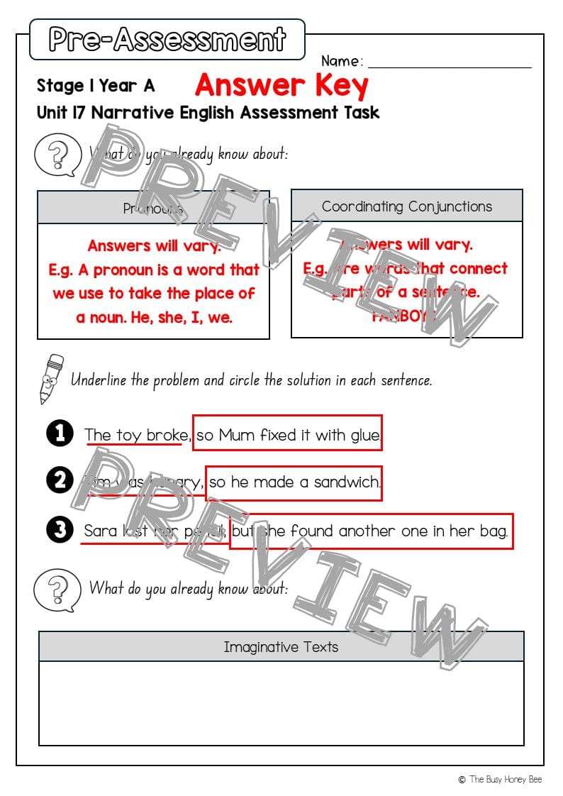 Stage 1 Year A English Pre- and Post-Assessment Unit 17 - Assessment