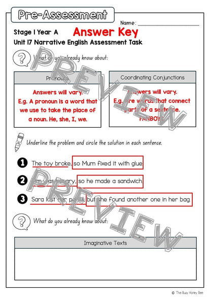 Stage 1 Year A English Pre- and Post-Assessment Unit 17 - Assessment