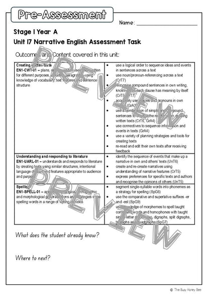 Stage 1 Year A English Pre- and Post-Assessment Unit 17 - Assessment