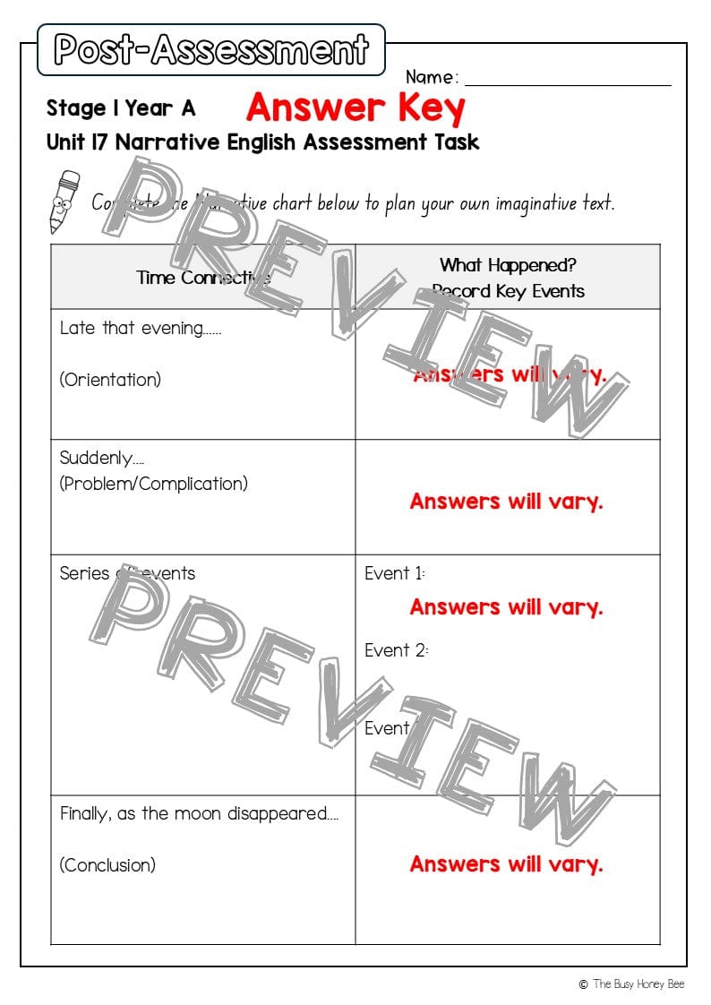 Stage 1 Year A English Pre- and Post-Assessment Unit 17 - Assessment