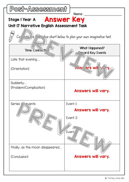 Stage 1 Year A English Pre- and Post-Assessment Unit 17 - Assessment