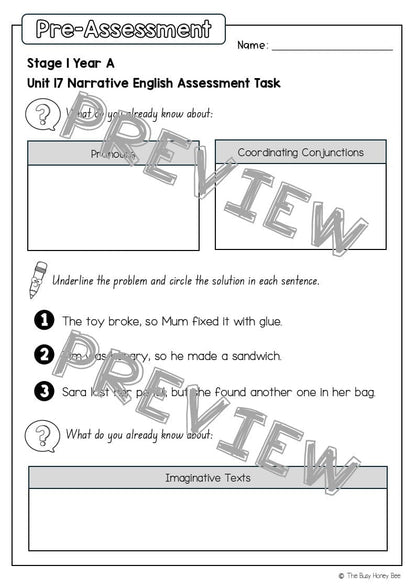 Stage 1 Year A English Pre- and Post-Assessment Unit 17 - Assessment