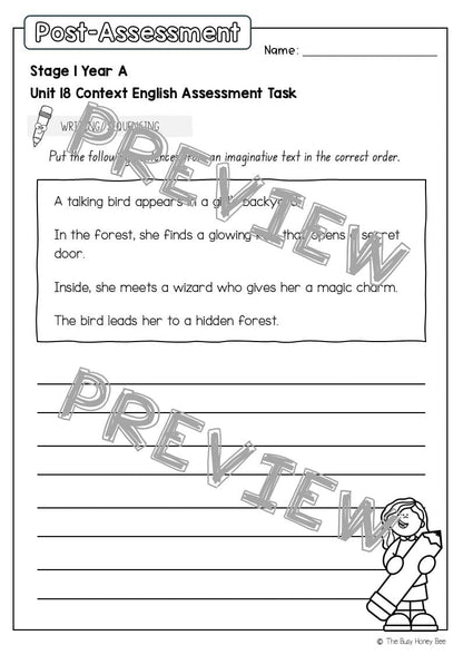 Stage 1 Year A English Pre- and Post-Assessment Unit 18 - Assessment