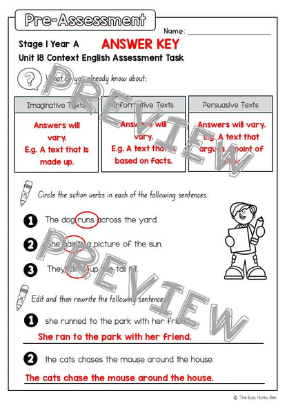 Stage 1 Year A English Pre- and Post-Assessment Unit 18 - Assessment