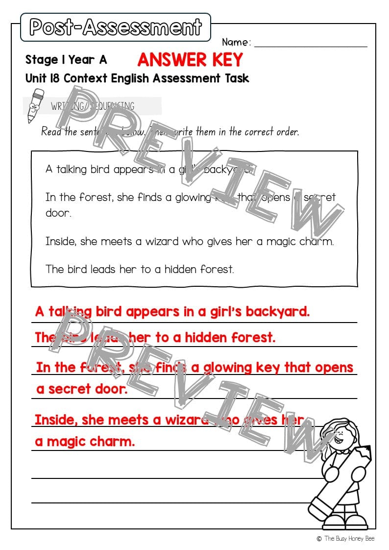 Stage 1 Year A English Pre- and Post-Assessment Unit 18 - Assessment