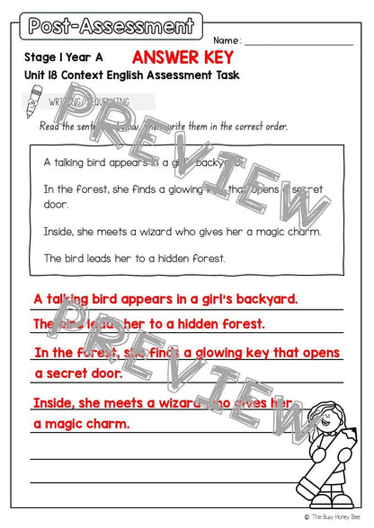 Stage 1 Year A English Pre- and Post-Assessment Unit 18 - Assessment