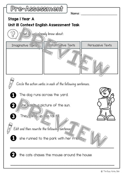 Stage 1 Year A English Pre- and Post-Assessment Unit 18 - Assessment