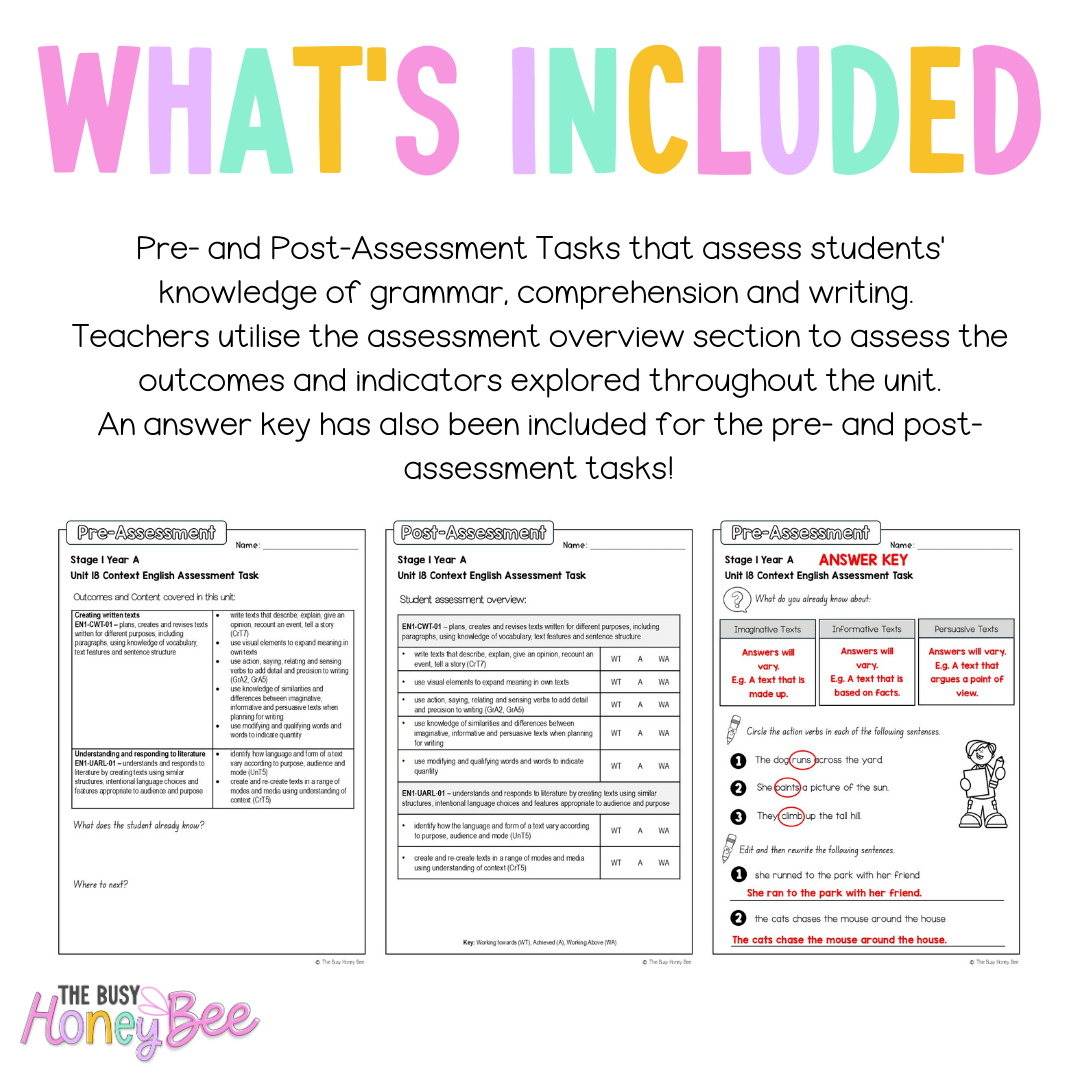 Stage 1 Year A English Pre- and Post-Assessment Unit 18 - Assessment