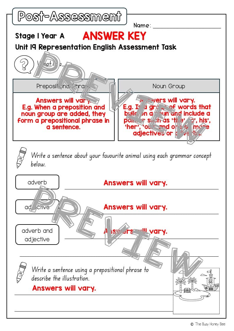 Stage 1 Year A English Pre- and Post-Assessment Unit 19 - Assessment