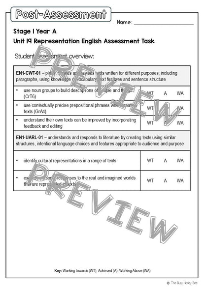Stage 1 Year A English Pre- and Post-Assessment Unit 19 - Assessment