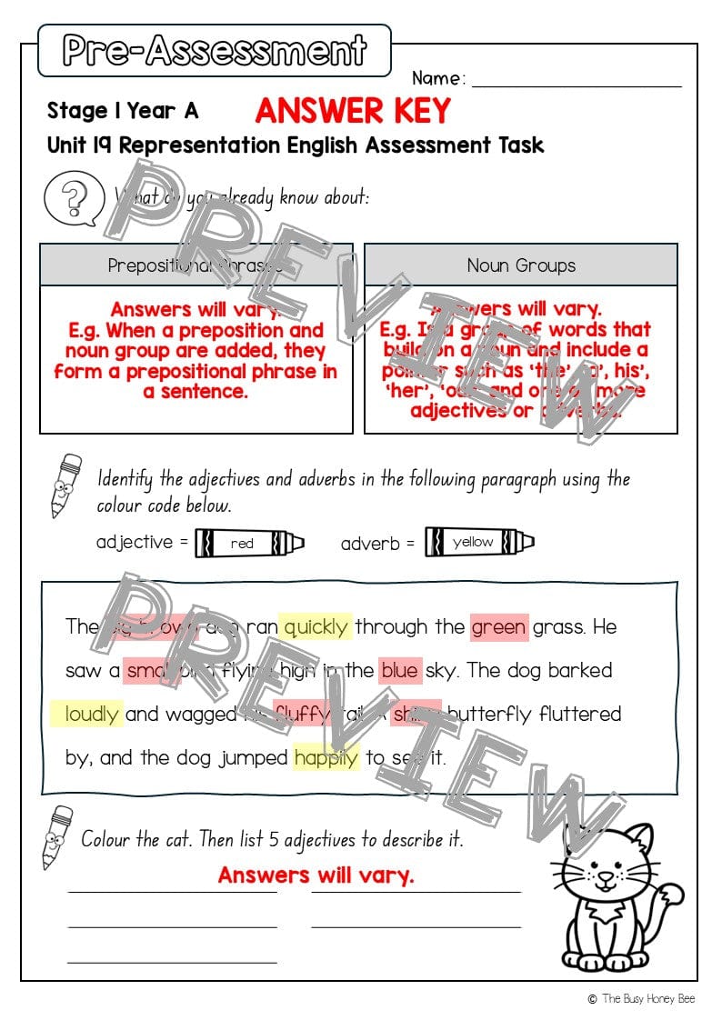 Stage 1 Year A English Pre- and Post-Assessment Unit 19 - Assessment