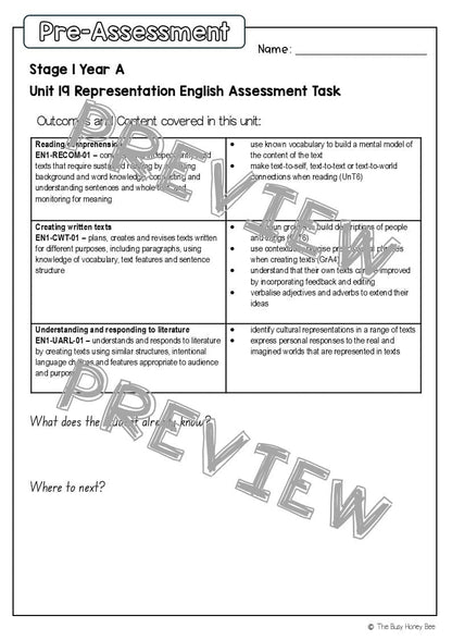 Stage 1 Year A English Pre- and Post-Assessment Unit 19 - Assessment