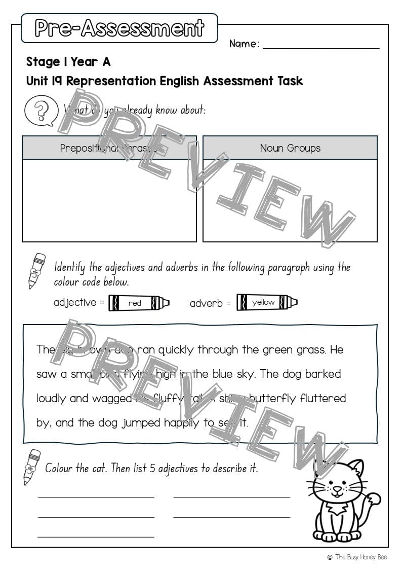 Stage 1 Year A English Pre- and Post-Assessment Unit 19 - Assessment
