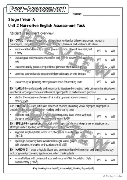 Stage 1 Year A English Pre- and Post-Assessment Unit 2 - Assessment
