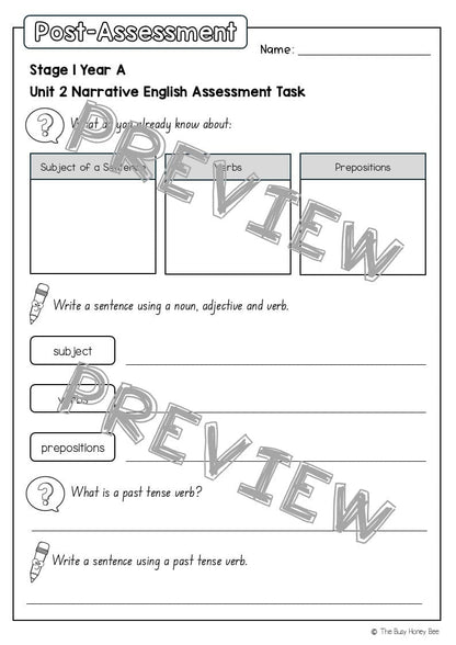 Stage 1 Year A English Pre- and Post-Assessment Unit 2 - Assessment