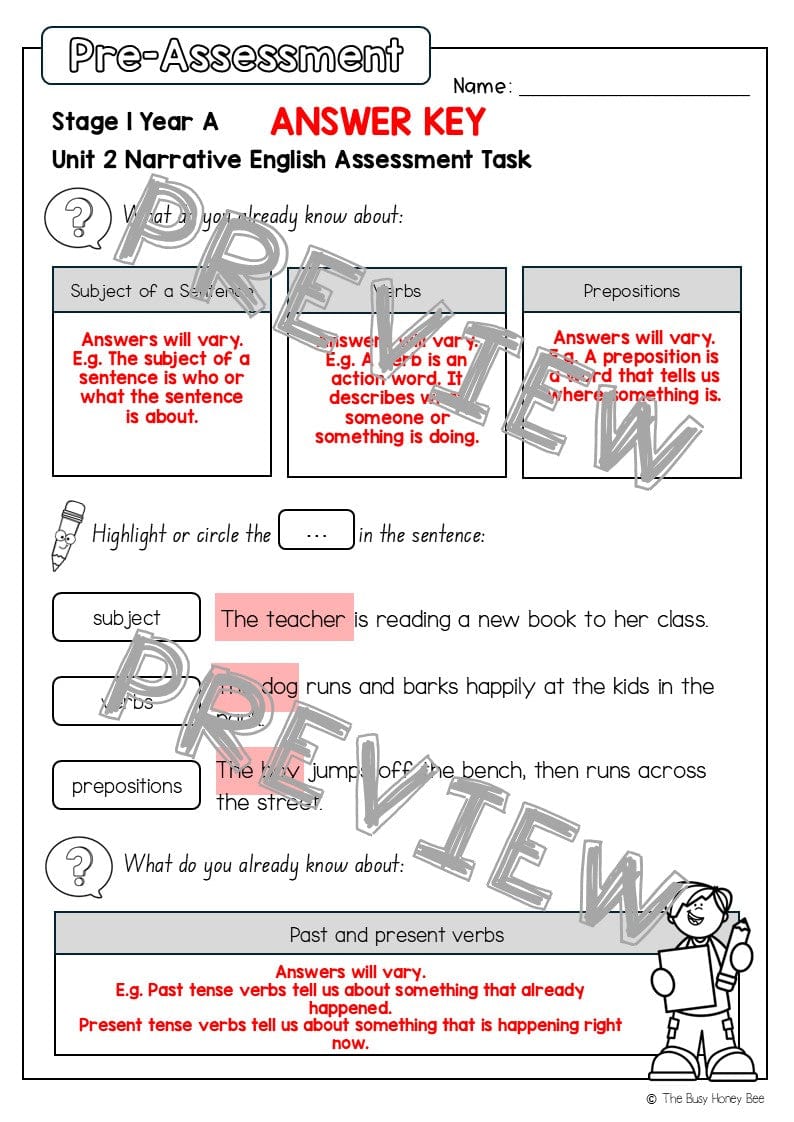 Stage 1 Year A English Pre- and Post-Assessment Unit 2 - Assessment