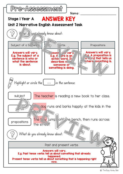 Stage 1 Year A English Pre- and Post-Assessment Unit 2 - Assessment
