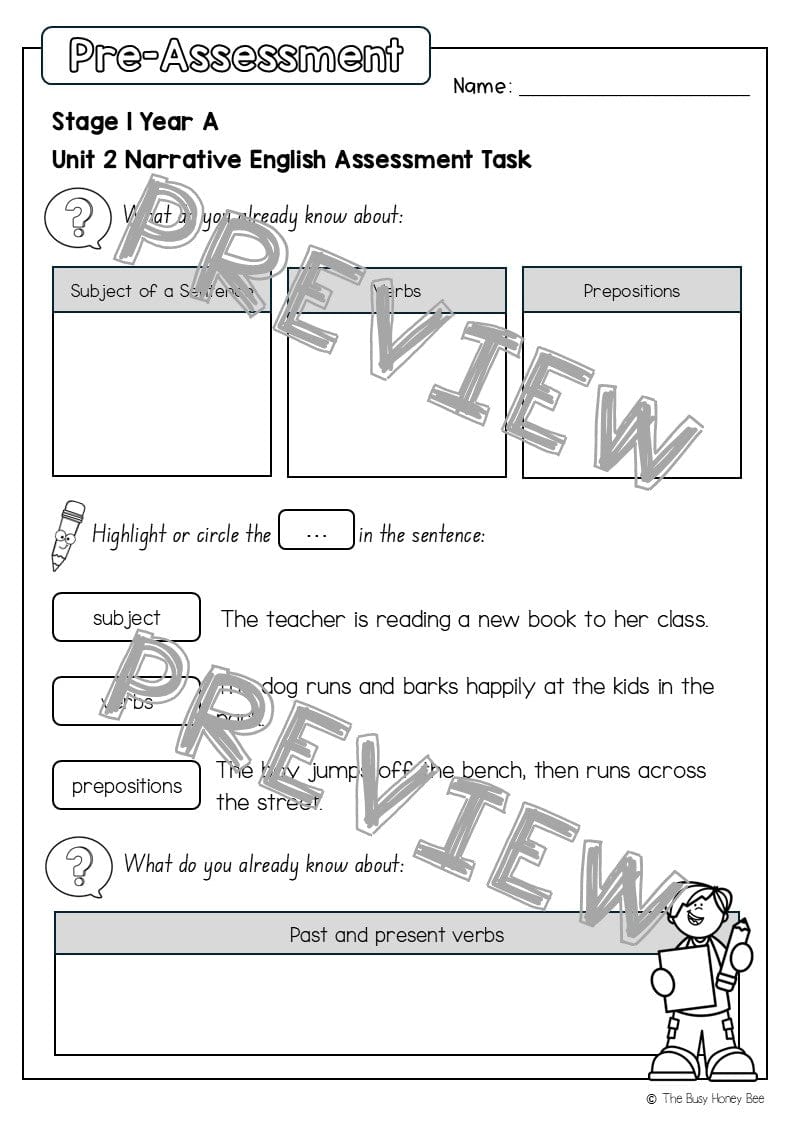 Stage 1 Year A English Pre- and Post-Assessment Unit 2 - Assessment