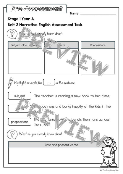 Stage 1 Year A English Pre- and Post-Assessment Unit 2 - Assessment
