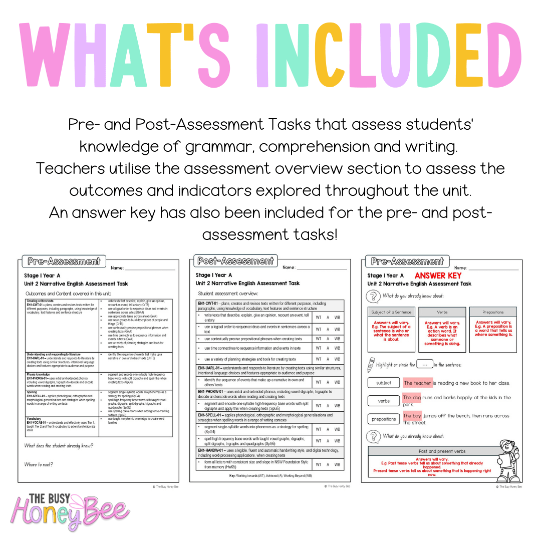 Stage 1 Year A English Pre- and Post-Assessment Unit 2 - Assessment