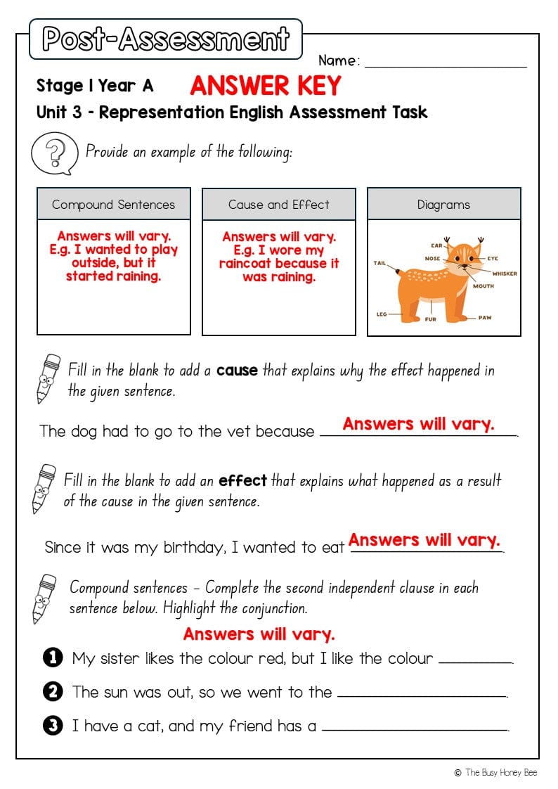 Stage 1 Year A English Pre- and Post-Assessment Unit 3 - Assessment