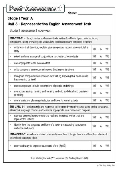 Stage 1 Year A English Pre- and Post-Assessment Unit 3 - Assessment