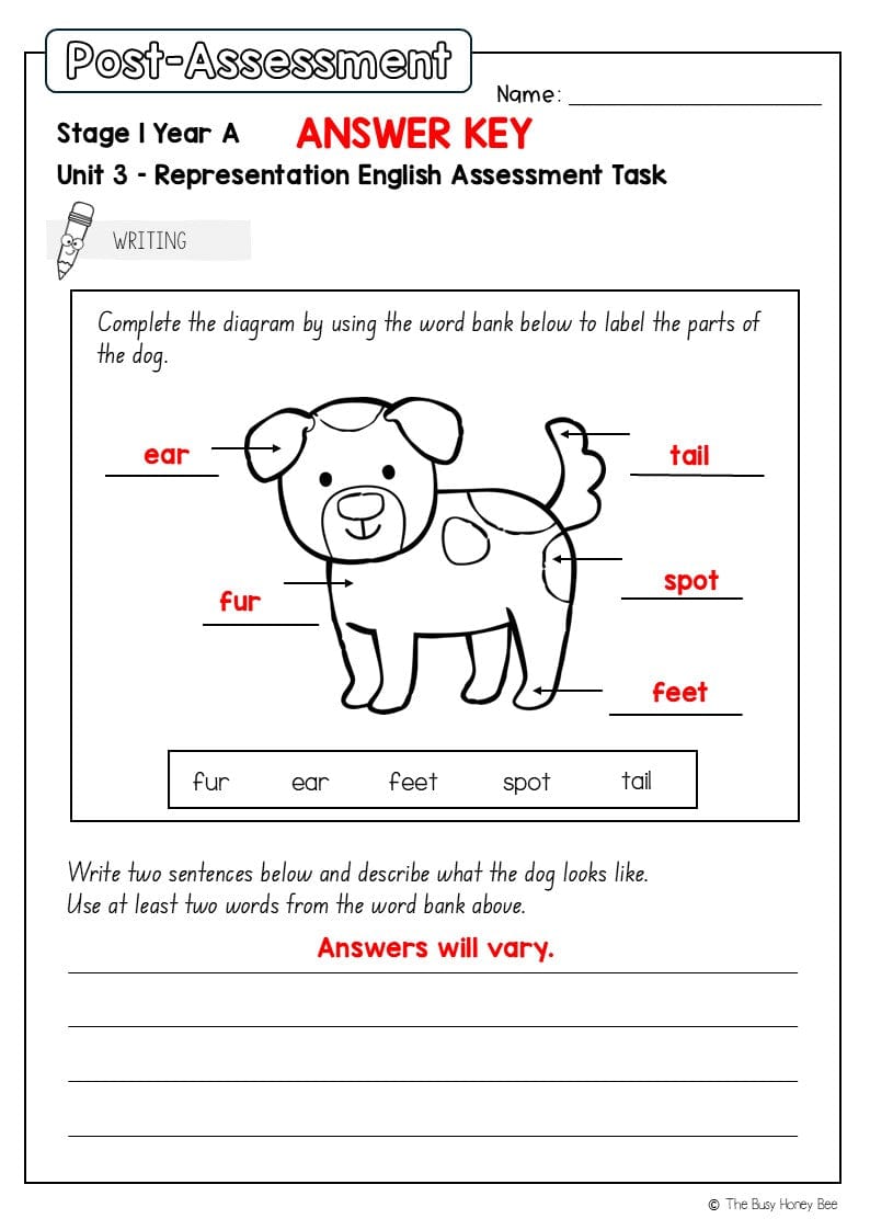 Stage 1 Year A English Pre- and Post-Assessment Unit 3 - Assessment