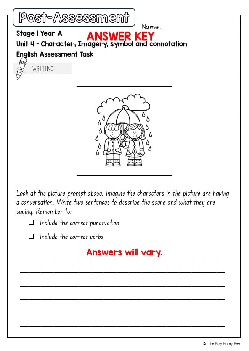 Stage 1 Year A English Pre- and Post-Assessment Unit 4 - Assessment