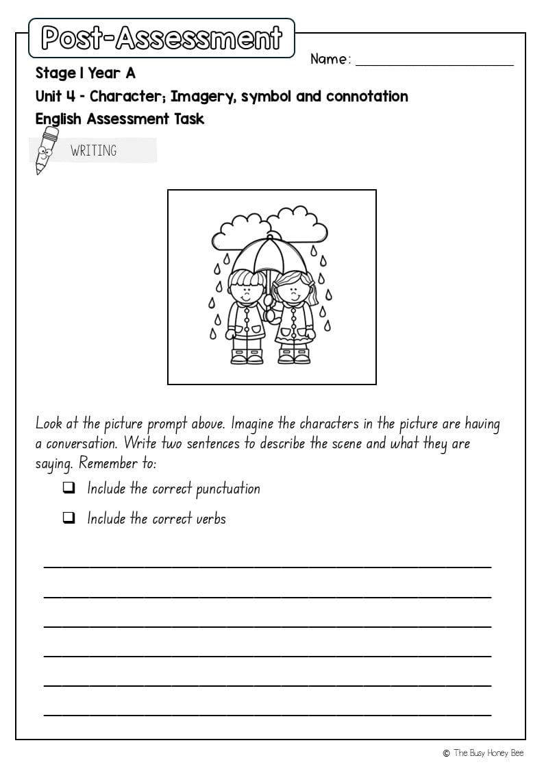 Stage 1 Year A English Pre- and Post-Assessment Unit 4 - Assessment