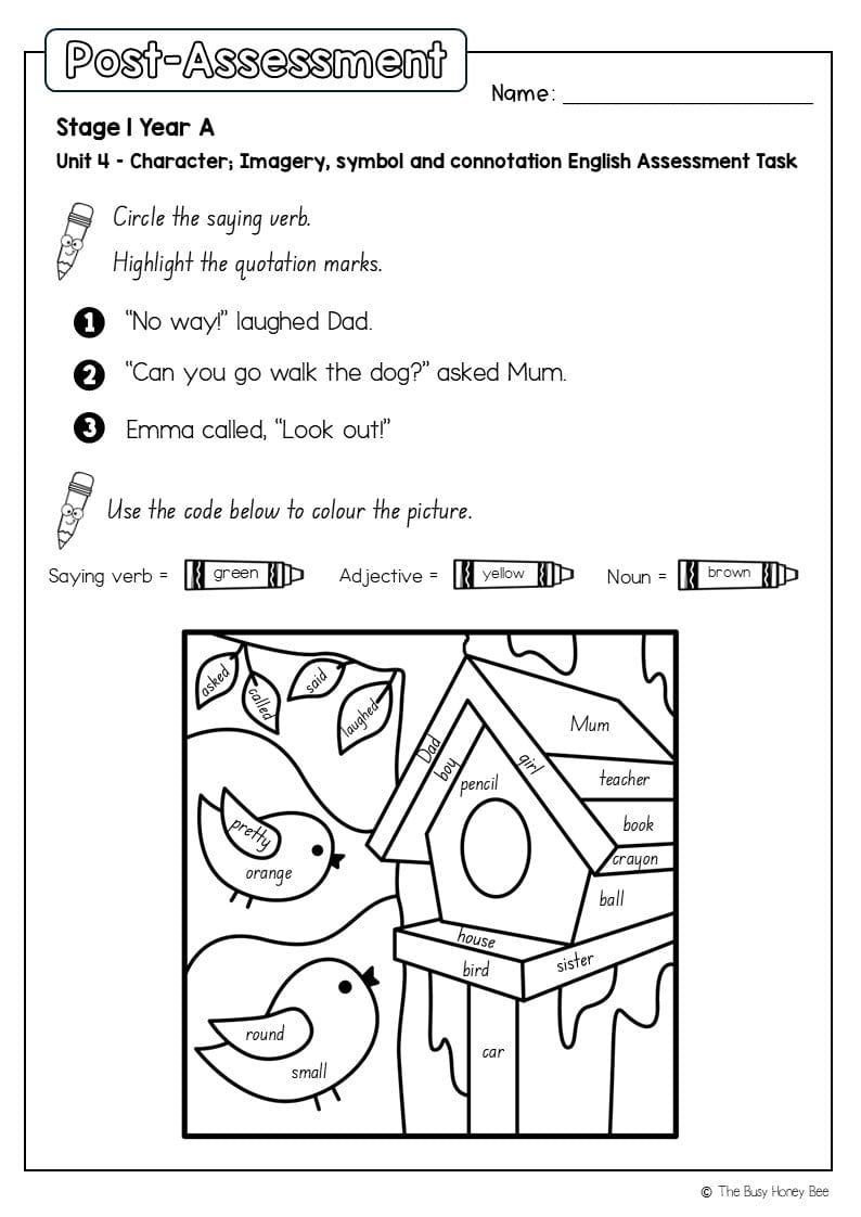 Stage 1 Year A English Pre- and Post-Assessment Unit 4 - Assessment