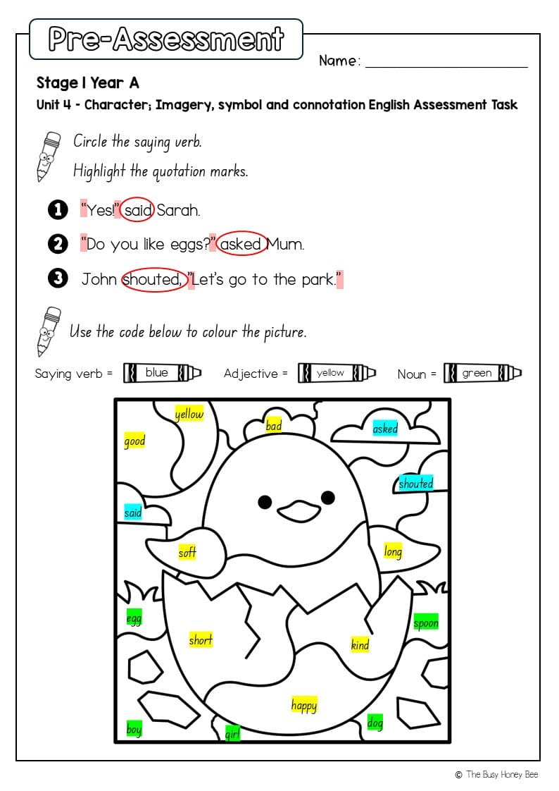 Stage 1 Year A English Pre- and Post-Assessment Unit 4 - Assessment