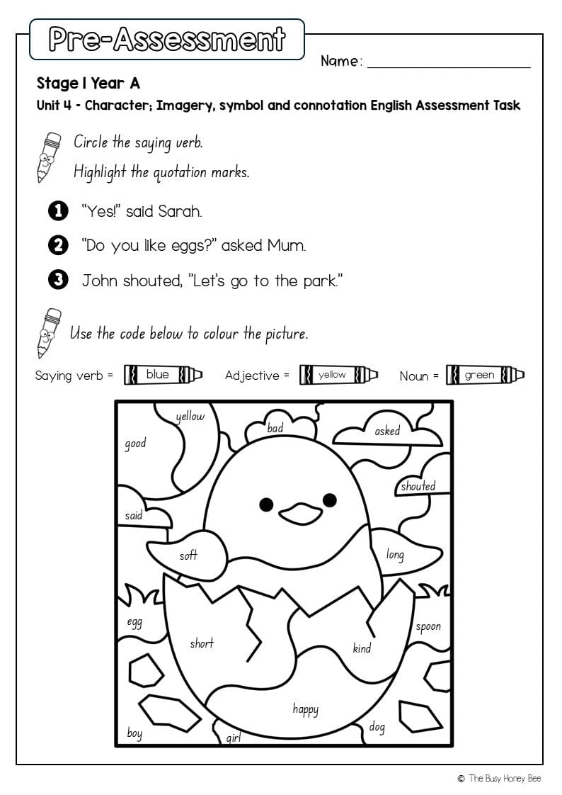 Stage 1 Year A English Pre- and Post-Assessment Unit 4 - Assessment