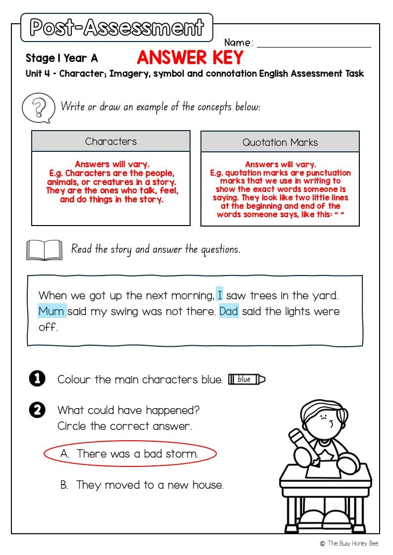 Stage 1 Year A English Pre- and Post-Assessment Unit 4 - Assessment