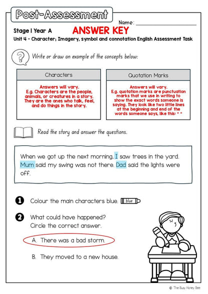 Stage 1 Year A English Pre- and Post-Assessment Unit 4 - Assessment