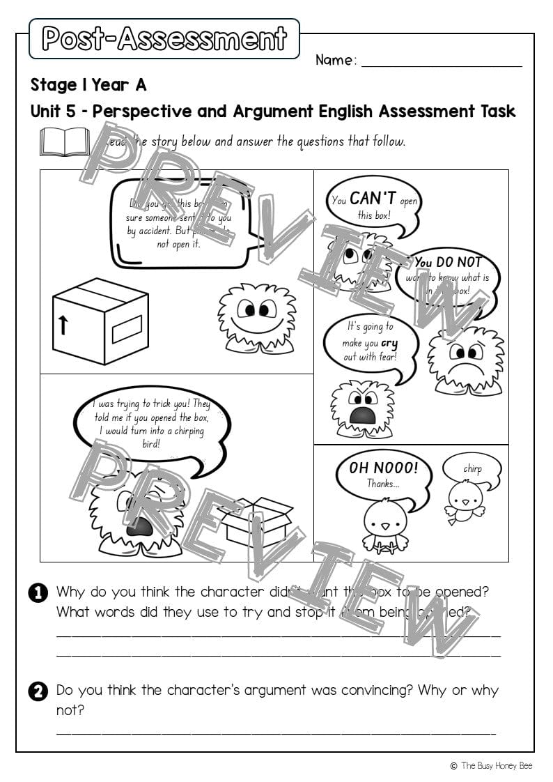 Stage 1 Year A English Pre- and Post-Assessment Unit 5 - Assessment
