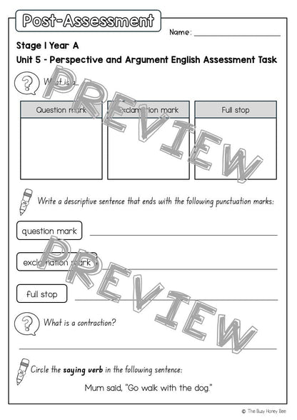 Stage 1 Year A English Pre- and Post-Assessment Unit 5 - Assessment