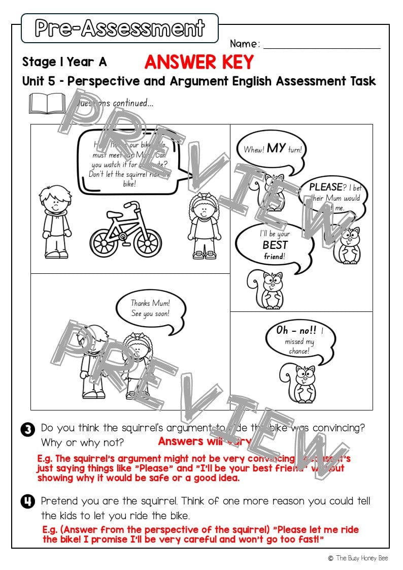 Stage 1 Year A English Pre- and Post-Assessment Unit 5 - Assessment