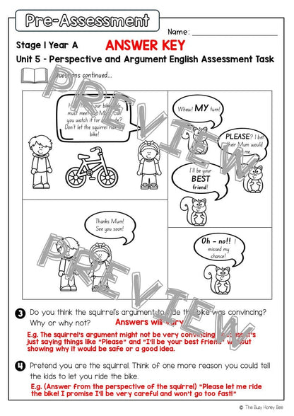 Stage 1 Year A English Pre- and Post-Assessment Unit 5 - Assessment