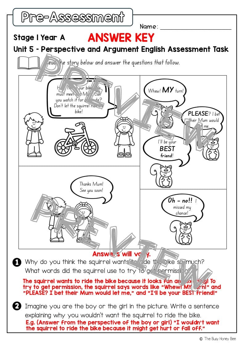 Stage 1 Year A English Pre- and Post-Assessment Unit 5 - Assessment