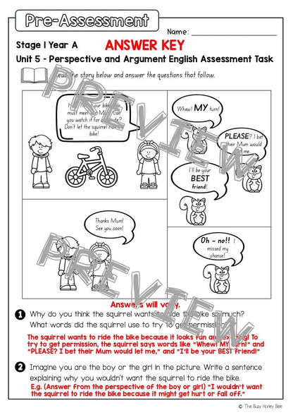 Stage 1 Year A English Pre- and Post-Assessment Unit 5 - Assessment