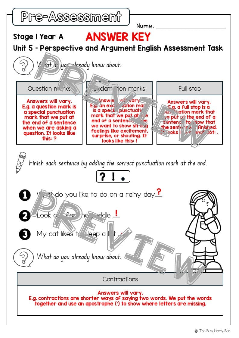 Stage 1 Year A English Pre- and Post-Assessment Unit 5 - Assessment