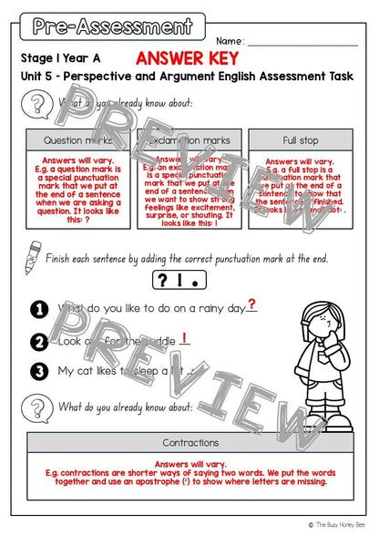 Stage 1 Year A English Pre- and Post-Assessment Unit 5 - Assessment