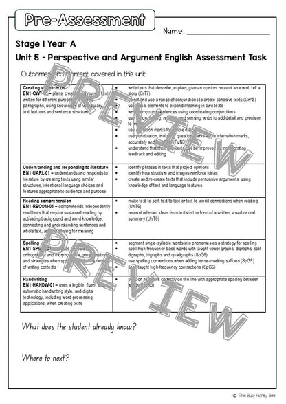 Stage 1 Year A English Pre- and Post-Assessment Unit 5 - Assessment