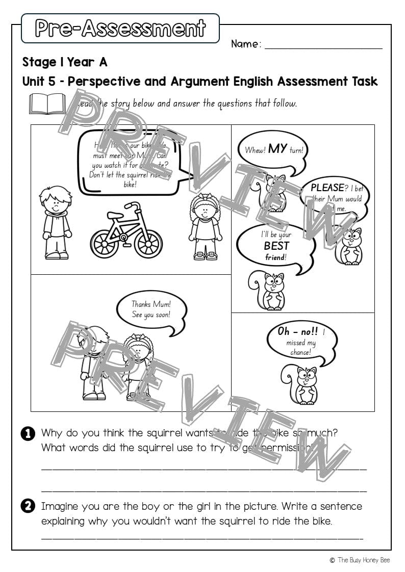 Stage 1 Year A English Pre- and Post-Assessment Unit 5 - Assessment