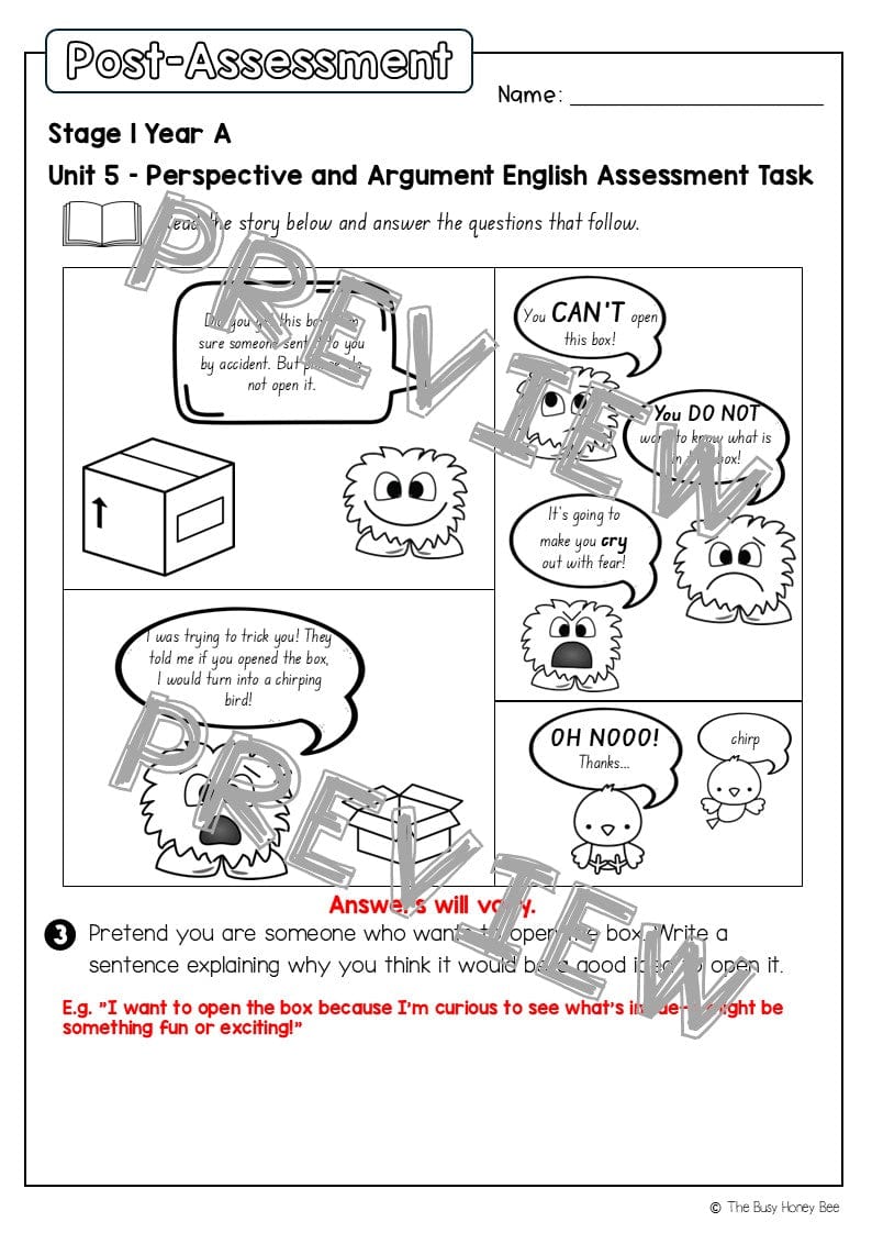 Stage 1 Year A English Pre- and Post-Assessment Unit 5 - Assessment