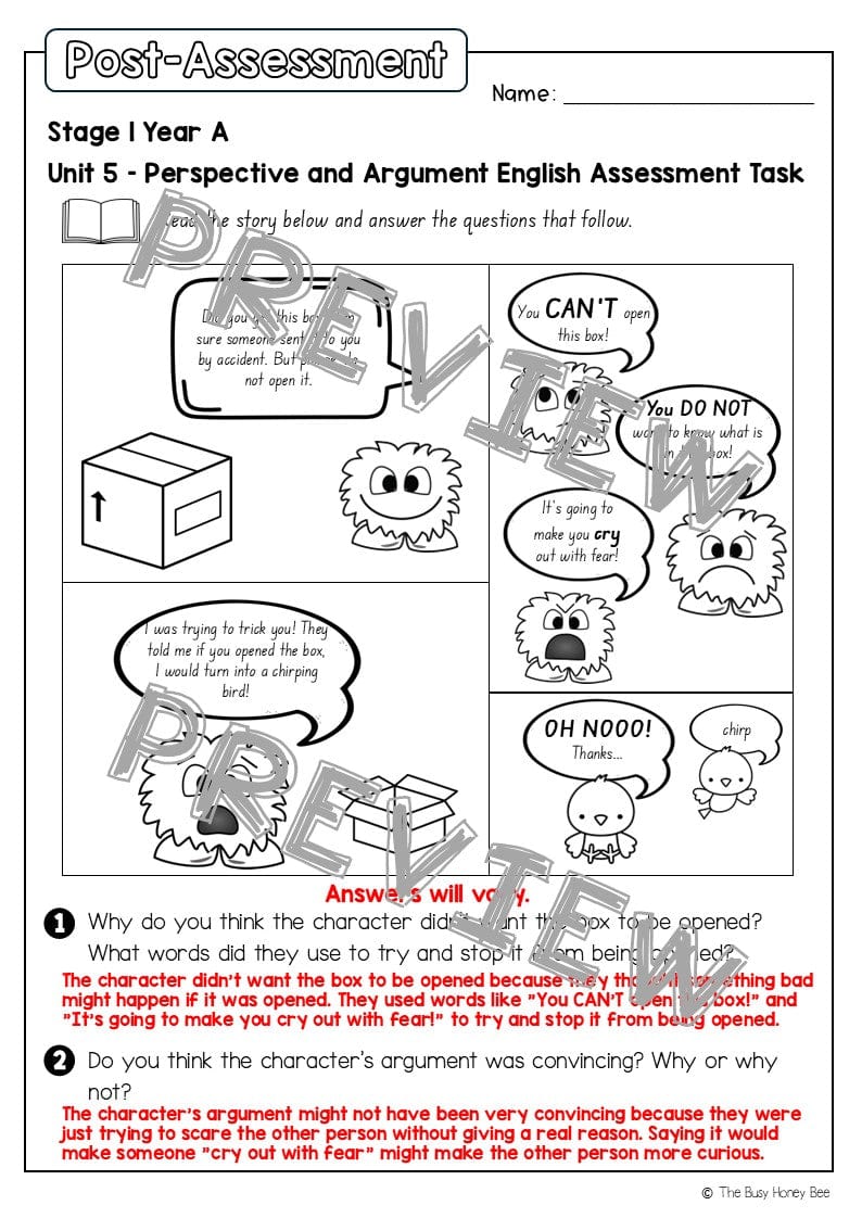 Stage 1 Year A English Pre- and Post-Assessment Unit 5 - Assessment