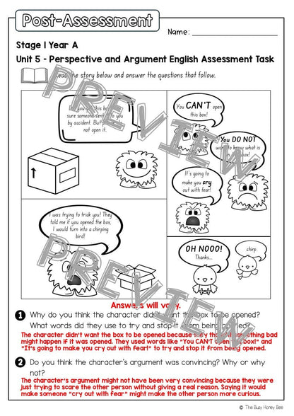 Stage 1 Year A English Pre- and Post-Assessment Unit 5 - Assessment